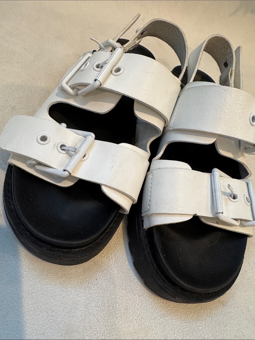 Madden NYC Kids White Double-Buckle Sandals with Black Footbed